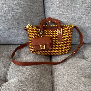 Hand woven tote/shoulder bag with outer card holder and matching wallet. NWOT